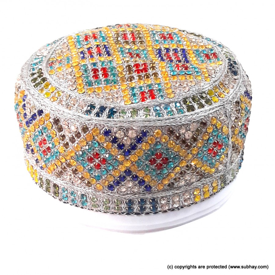 Multi Color Round Full Sindhi Nagina /  Zircon Cap or Topi MKC-813